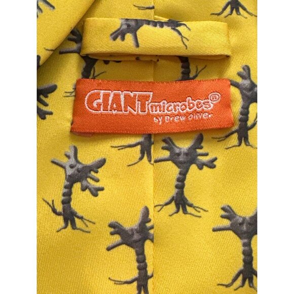 GIANT MICROBES TIE Drew Oliver YELLOW GRAY SCIENCE SILK STANDARD - Picture 4 of 5